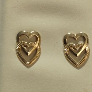 14k Gold Double Heart Earrings